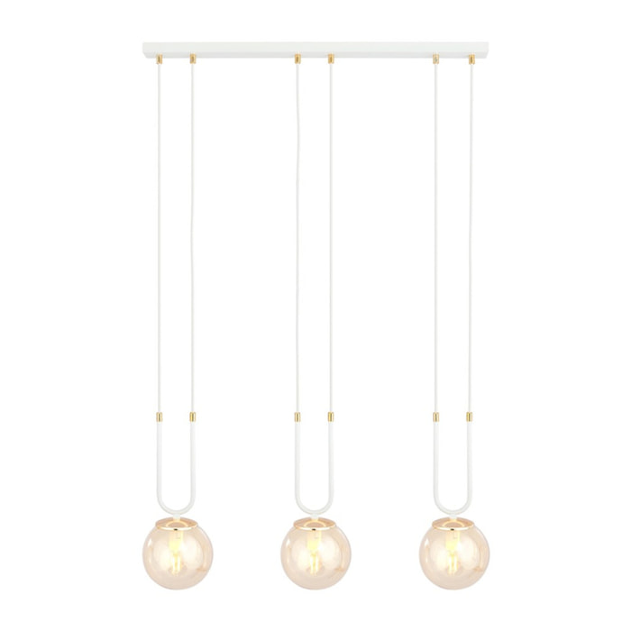 Lampada a sospensione GLAM in acciaio bianco e vetro ambra