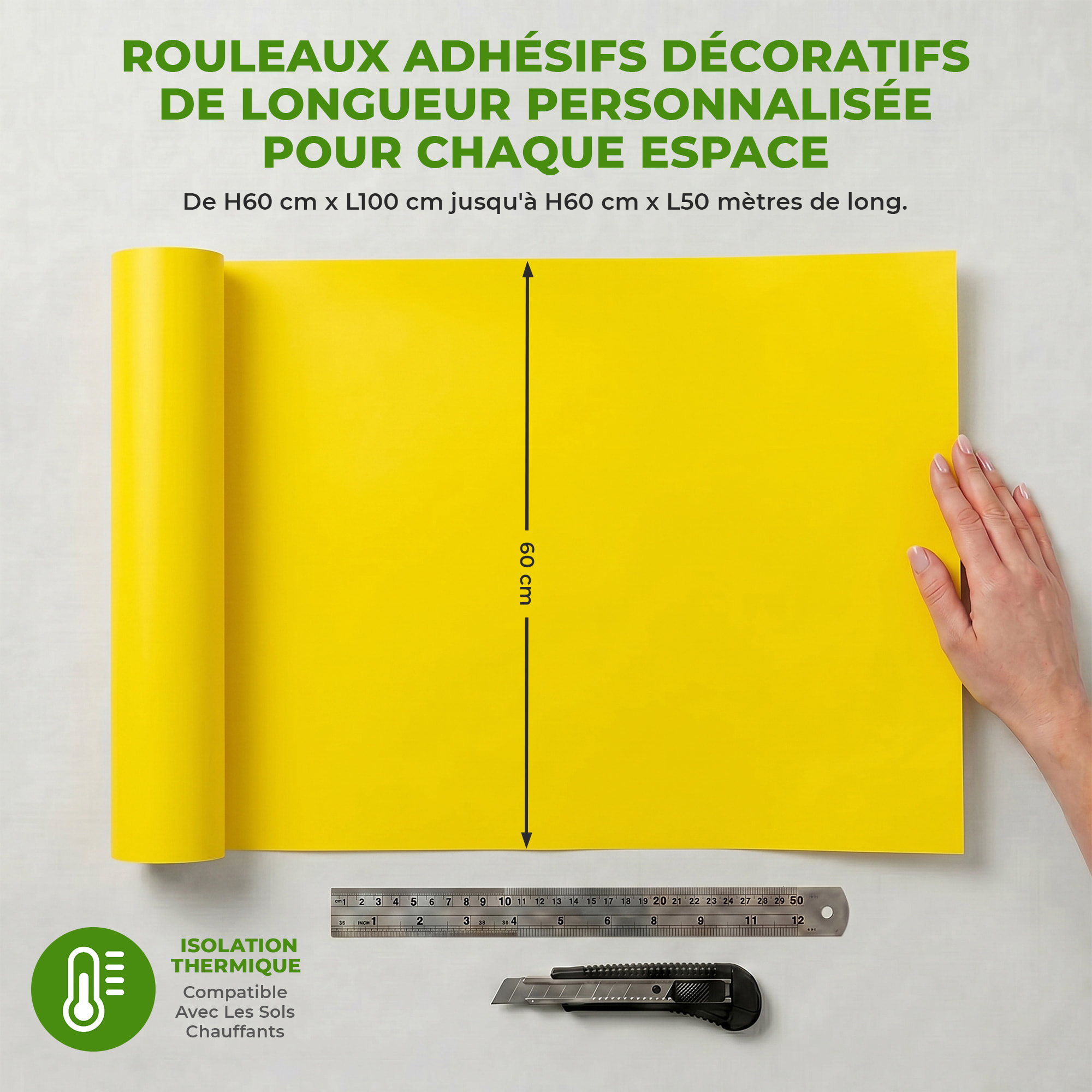 Rouleau adhésif décoratif Vinyle au Mètre - Jaune canari - Sticker Lavable Imperméable Mur Cuisine Meubles