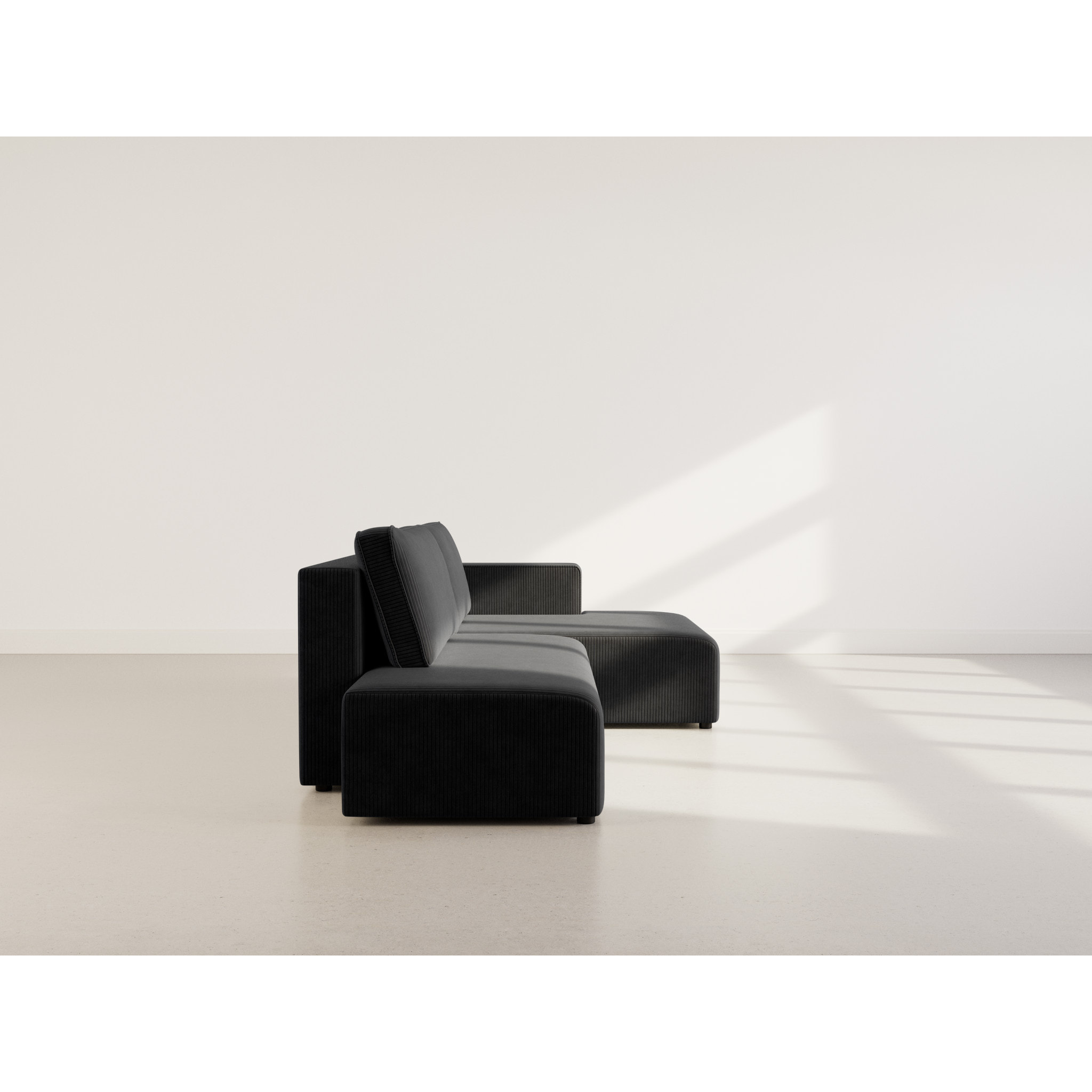 Topaze - canapé d'angle droit 4 places convertible avec coffre en velours côtelé - Noir