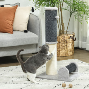 Poste Rascador para Gatos 85 cm Arañador para Gatos con Poste de Sisal Cepillo de Auto Acicalado y Bola de Juguete Gris y Crema