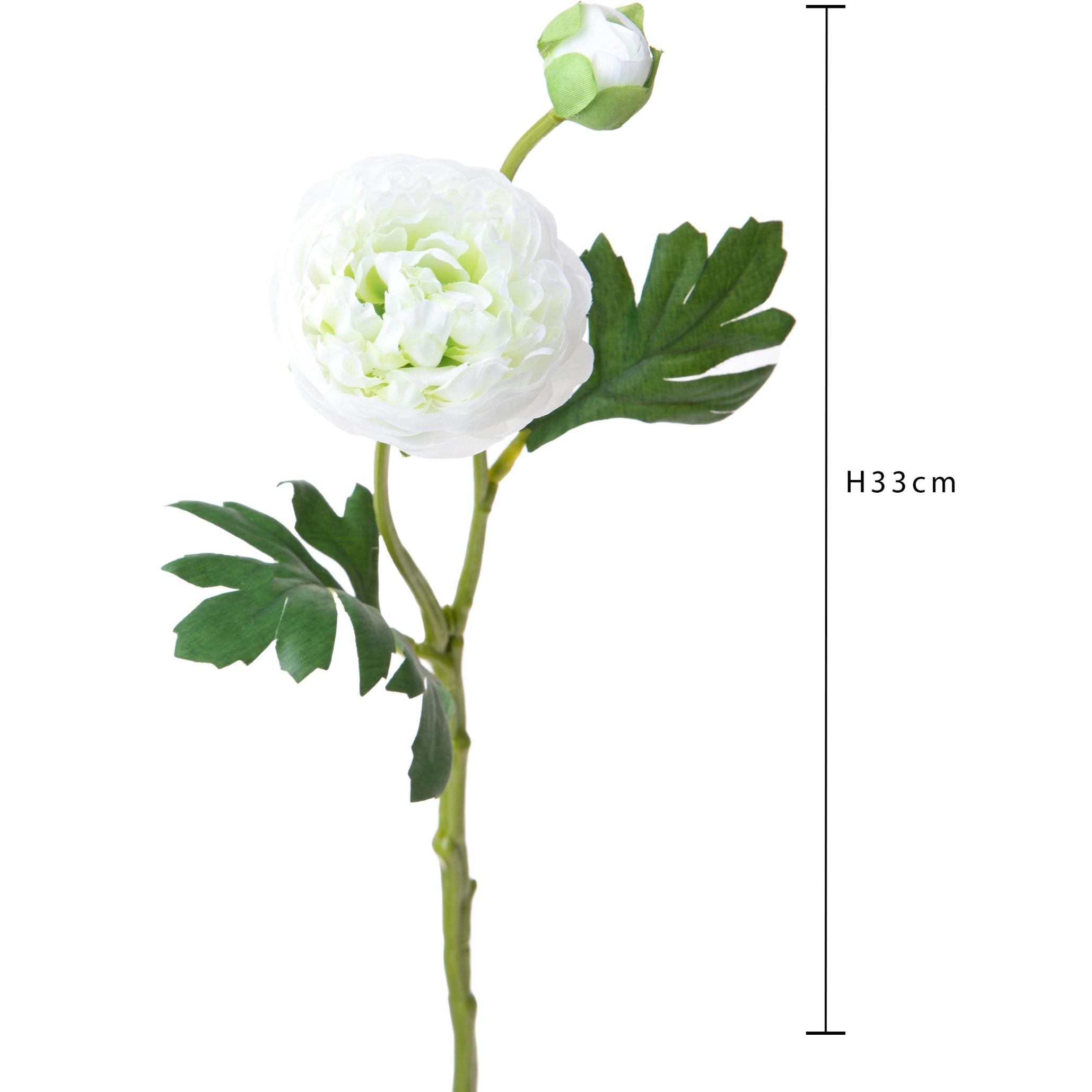 Ranuncolo Per 2 Fiori 33 Cm - Pezzi 12 - 18X33X15cm - Colore: Bianco - Bianchi Dino - Fiori Artificiali