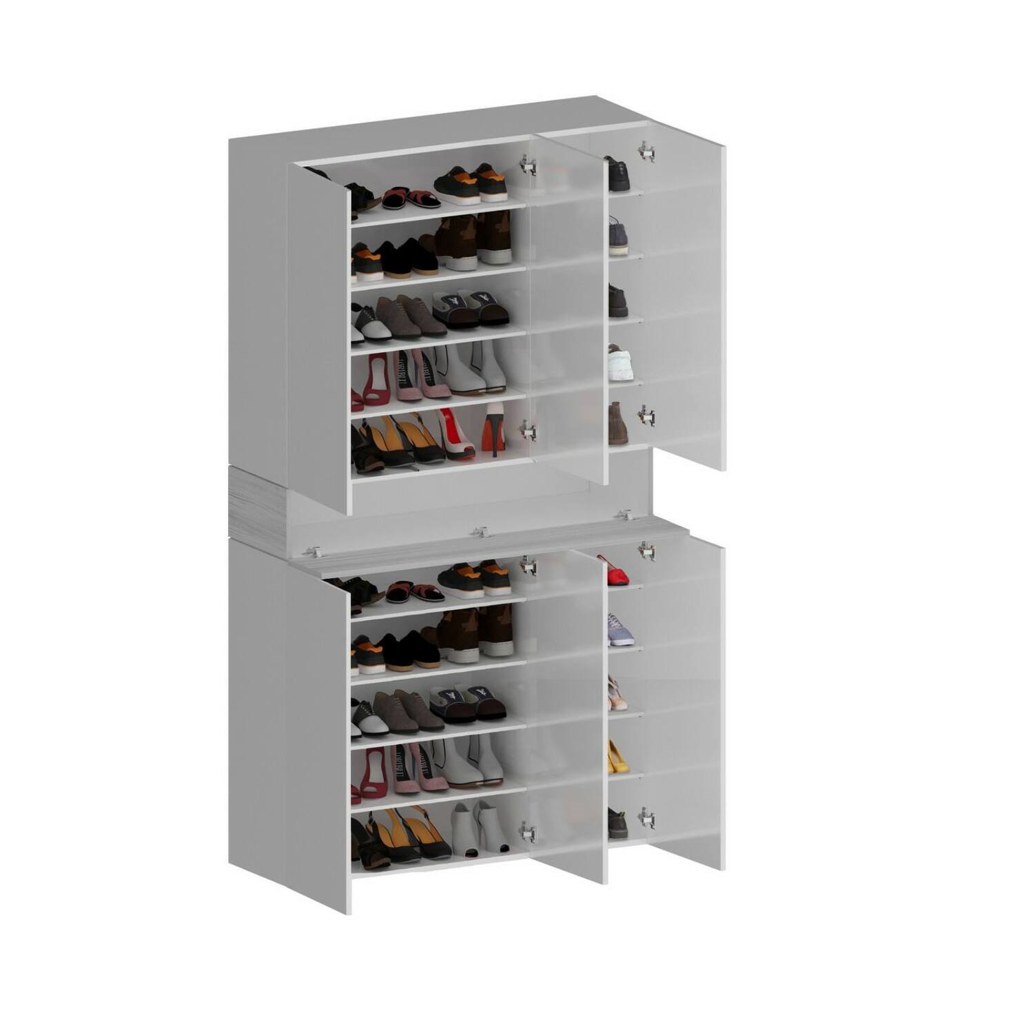 Scarpiera Charoite, Porta scarpe salvaspazio a 7 ante, Armadio multifunzione da ingresso, 114x35h200 cm, Bianco effetto larice
