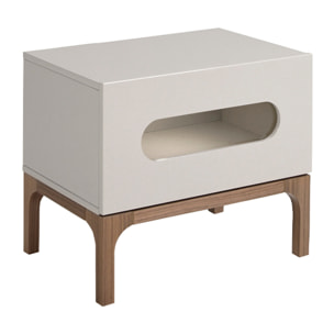 Mesita de noche Angel Cerdá con estructura de madera de MDF en gris y patas de madera en nogal con iluminación interior 60x41x51cm