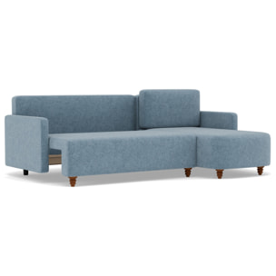 Calypso - canapé d'angle réversible 4 places convertible avec coffre en tissu - Bleu