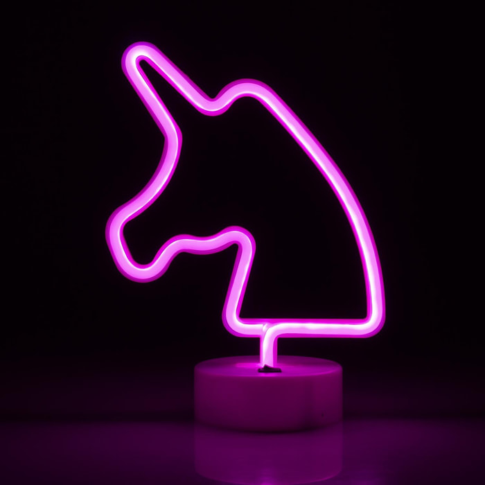 Neón fucsia con peana, diseño Unicornio.