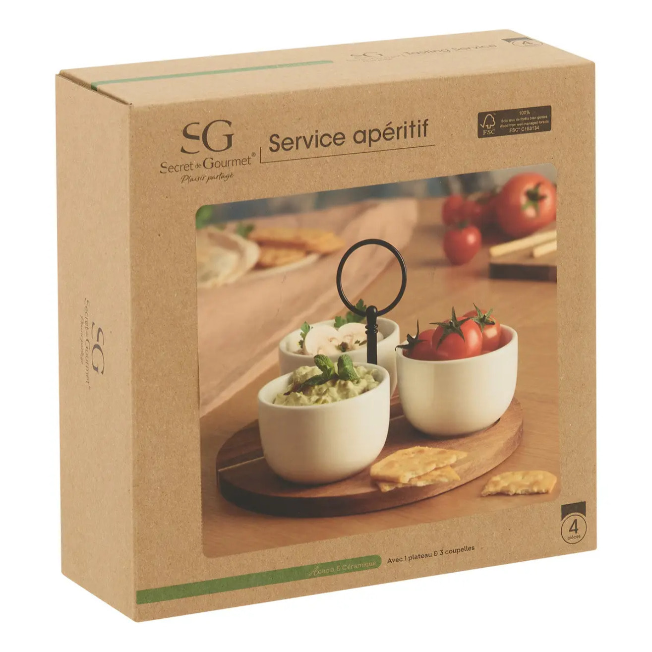 Service apéritif Elegance 4 pièce(s) blanc D19,5xp7cm