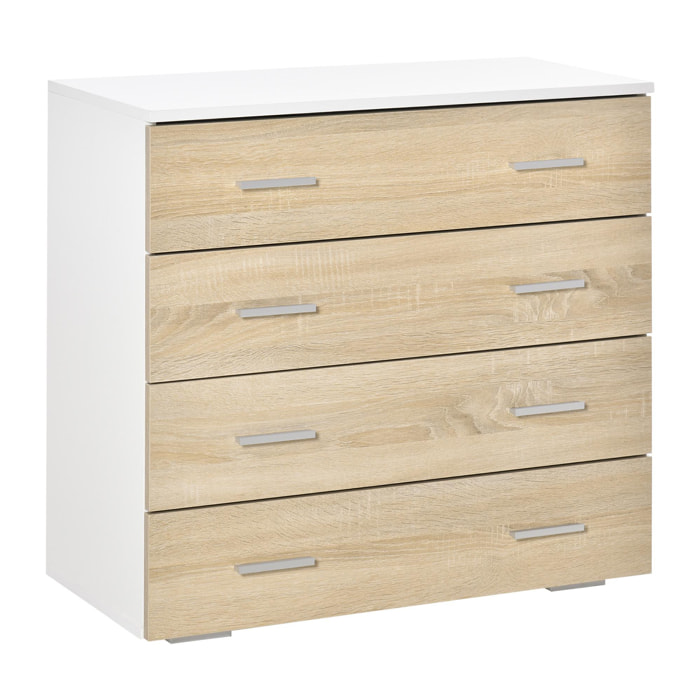 Commode meuble de rangement style contemporain 4 tiroirs 76 x 35 x 72 cm blanc et couleur bois