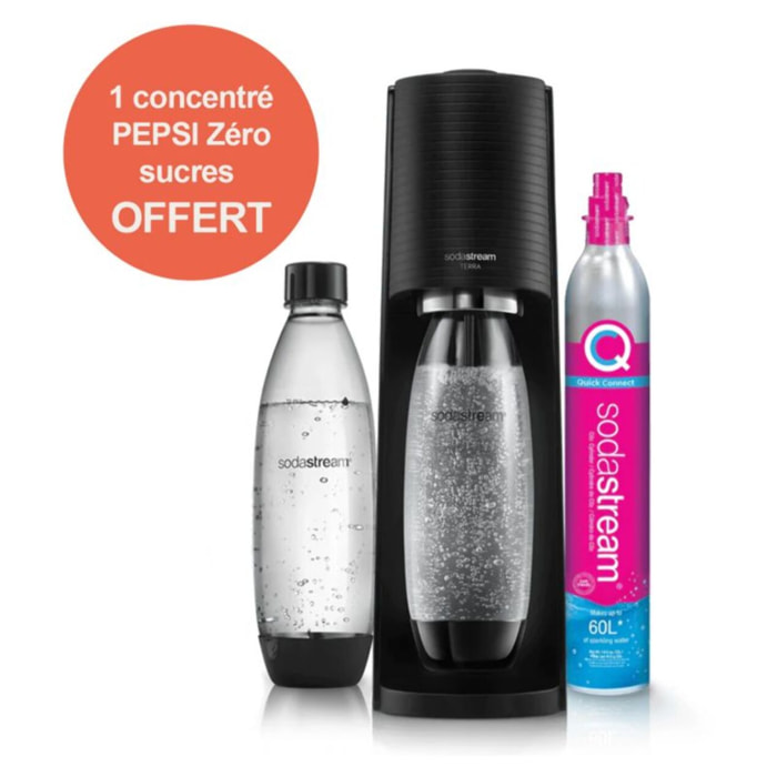 Machine à soda SODASTREAM Terra Noire pack 2 bouteilles + 1 recharge