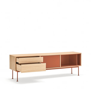 Mueble de televisión Yoko 2 cajones y 1 puerta roble y teja