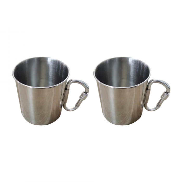 Lot de 2 mugs isothermes en inox à anse repliable mousqueton, GLAMPING