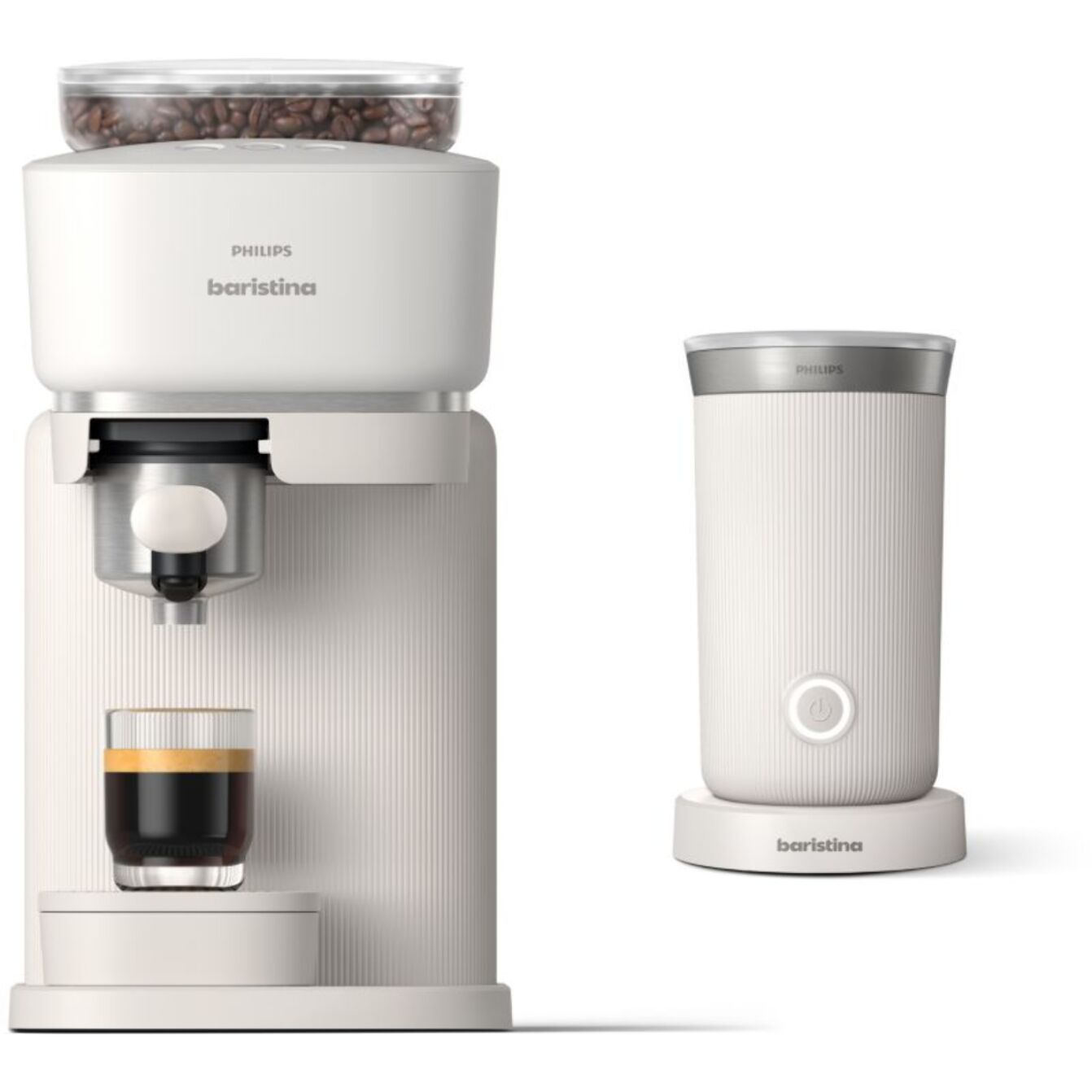 Machine à expresso PHILIPS Baristina BAR303/00 cafetière à grain Blanche + mousseur à Lait