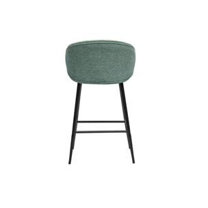 Tabourets de bar design en tissu effet velours texturé vert céladon et métal noir (lot de 2) ROSALIE