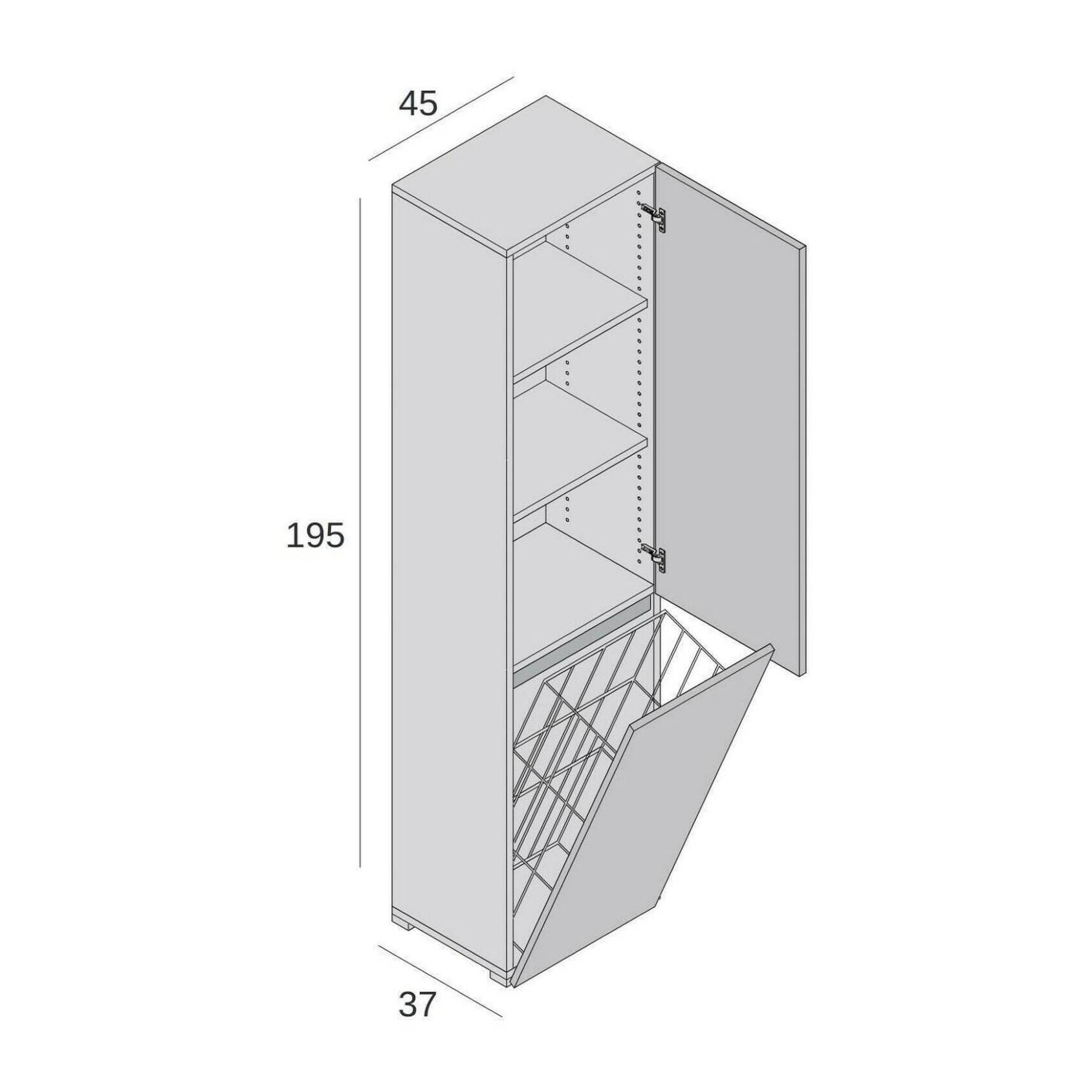 Armadio multiuso 2 ante Dasteggian, Mobile lavanderia a 2 ante, Colonna da bagno con cestello portabiancheria, 100% Made in Italy, 45x37h195 cm, Olmo