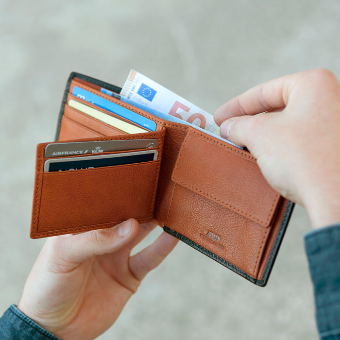 Cartera Hombre Piel Jaslen Hannover Negro-Tostado