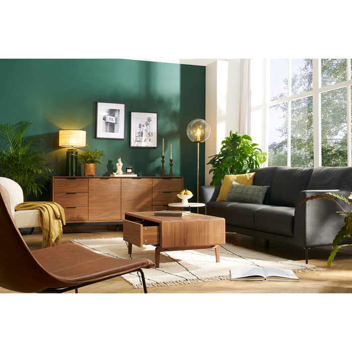 Table basse rectangulaire avec rangements 2 tiroirs bois foncé noyer L100 cm SUVA