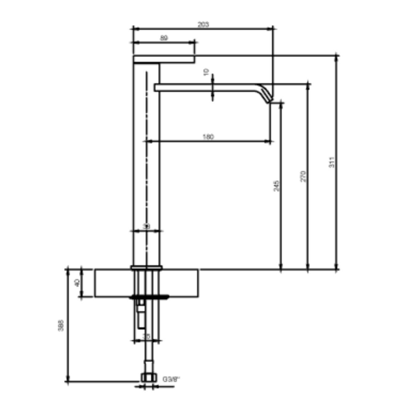 Mitigeur lavabo surélevé Dawn sans tirette Matt Black