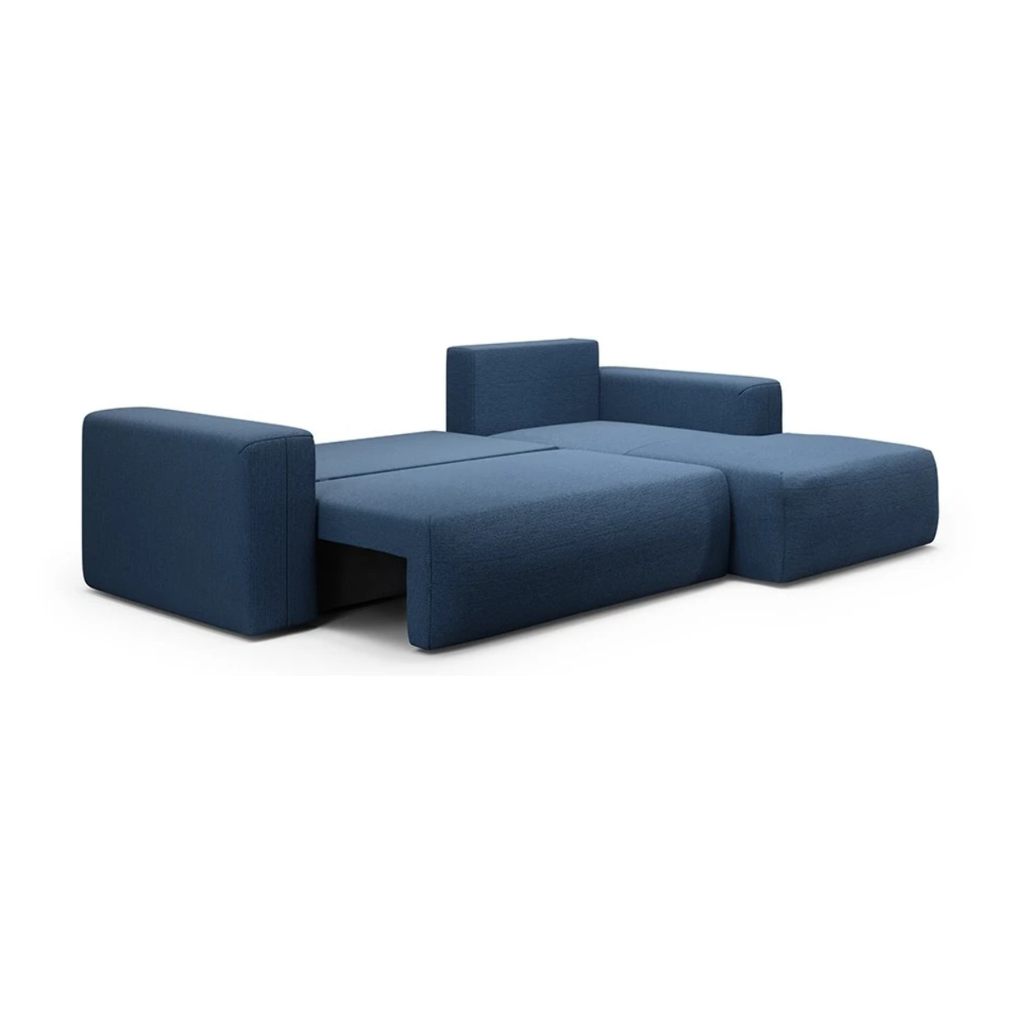 NALA - Canapé d'angle droit convertible 4 places en tissu bleu