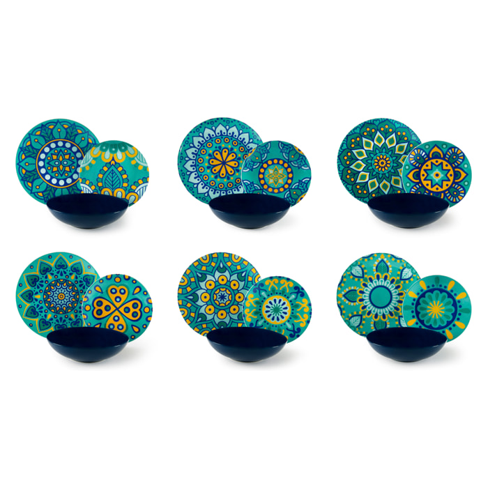 Service de table 18 pièces Excelsa – Mandala Mediterraneo, Porcelaine Multicolore