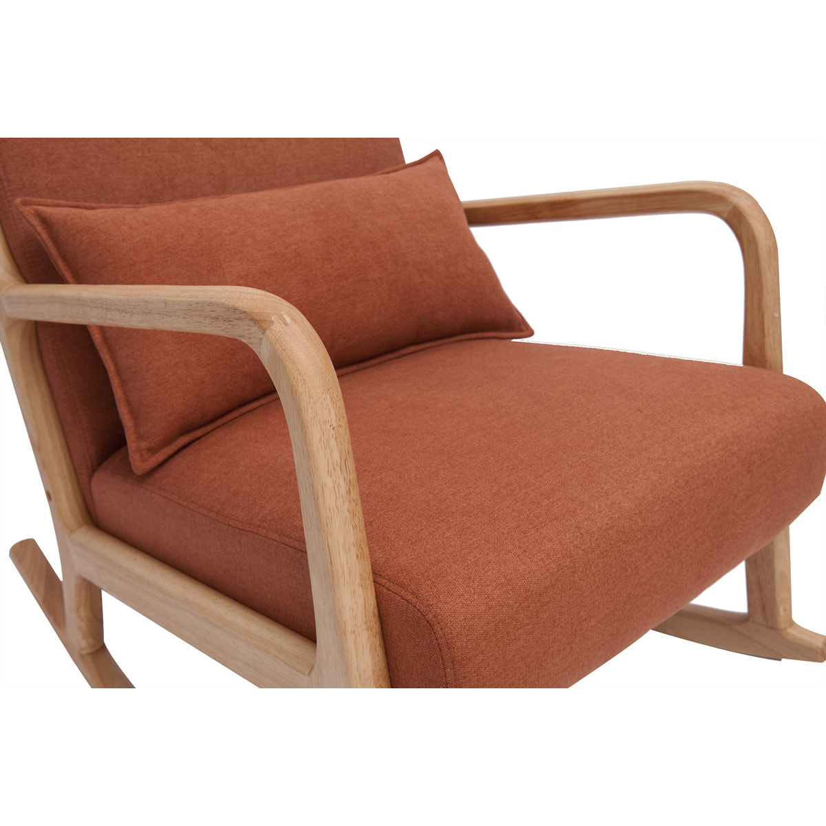 Rocking chair scandinave en tissu effet velours terre brûlée et bois clair massif DERRY