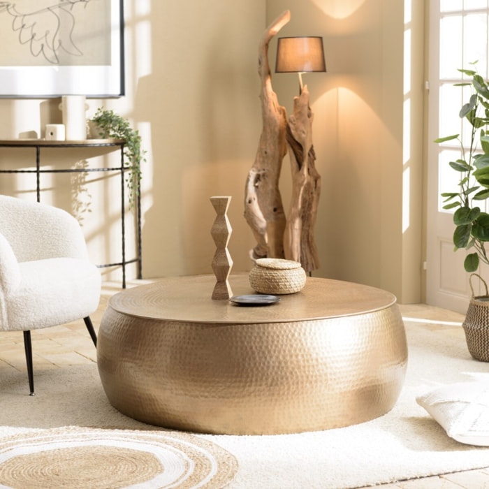 JOHAN - Table basse ronde 106x106cm effet martelé aluminium doré