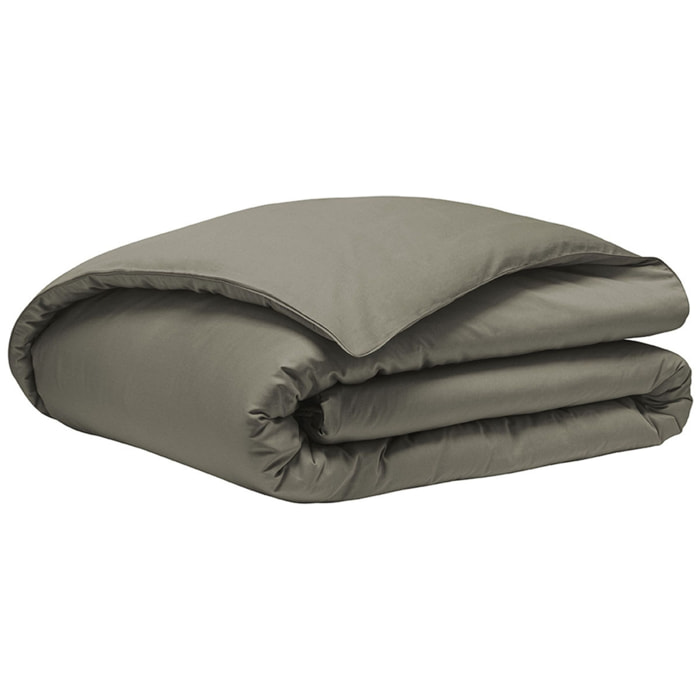 Housse de couette unie en satin de coton bio, TEOPHILE, Vert kaki
