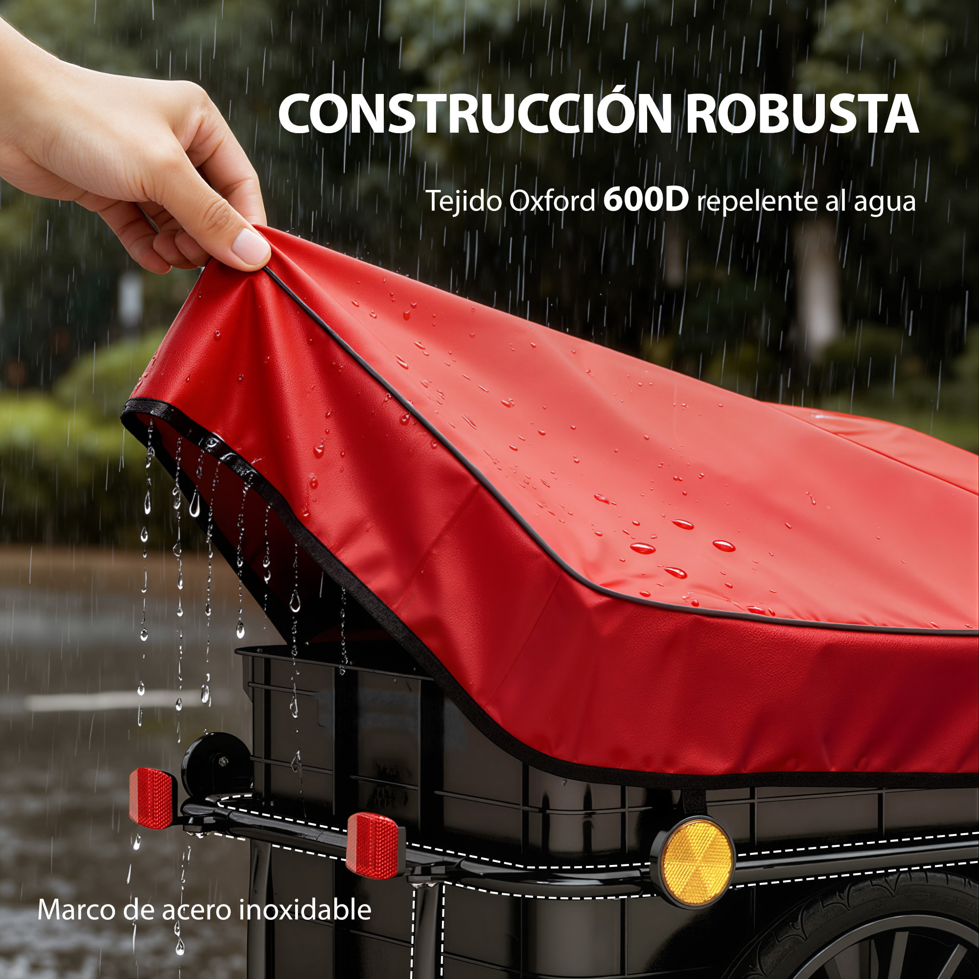 Remolque de Bicicleta para Carga 40 kg, Carro de Mano con Cubierta de Tela Oxford Impermeable, Reflectores, Marco de Acero y Asas para Transporte de Equipaje, 144x59x80 cm, Rojo y Negro