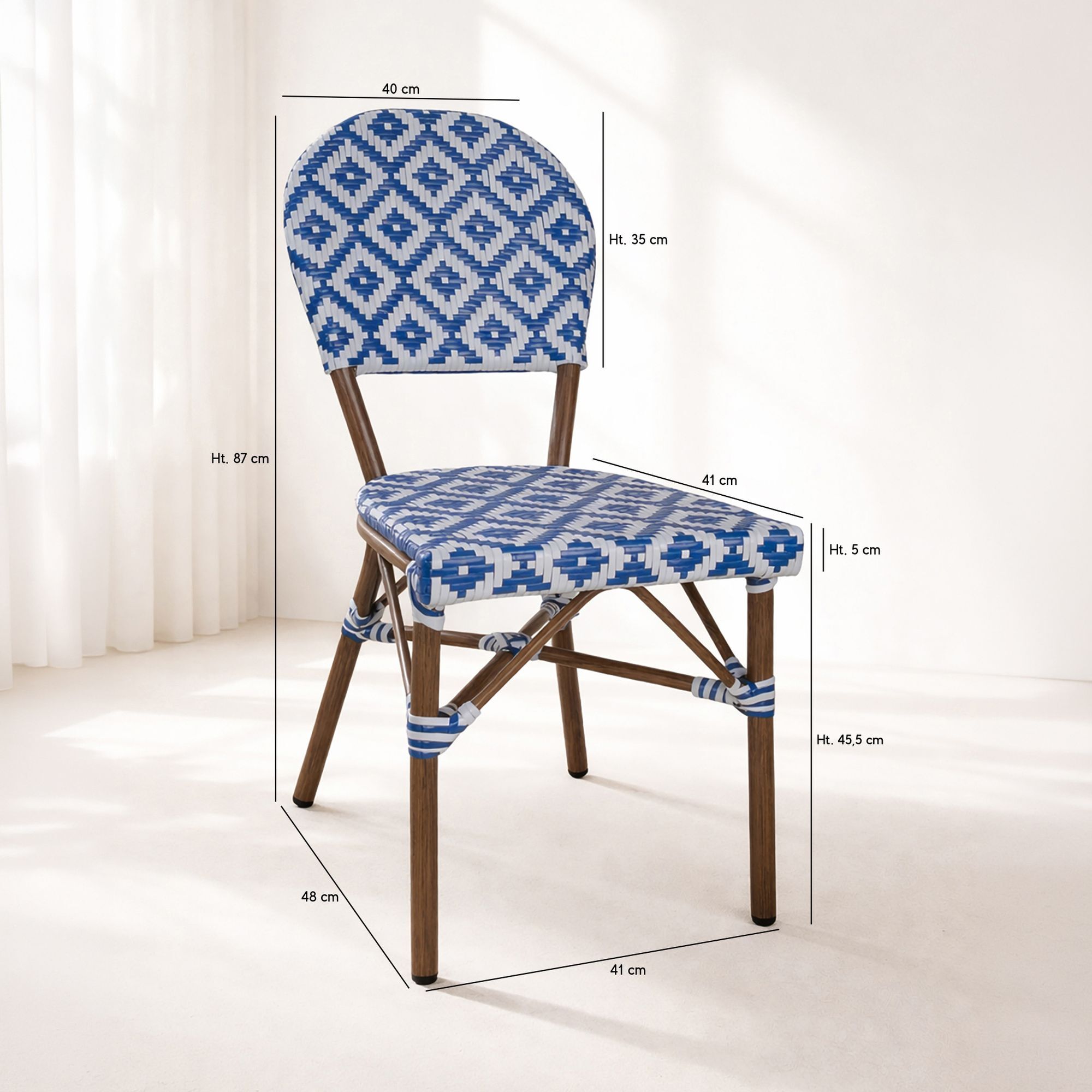 Lot de 2 chaises de table avec effet rotin tressé bleu SCALA