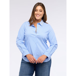 Fiorella Rubino - Camicia a righe in cotone con colletto prezioso - Azzurro