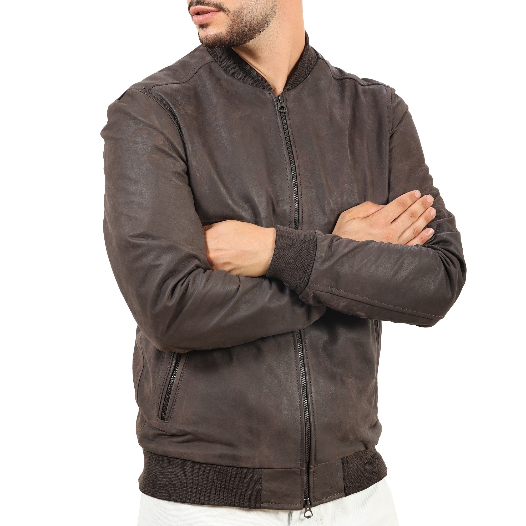 Giubbino in vera pelle di vitello rifinizione dakota Testa di Moro-Slim Fit