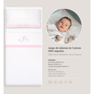 Triptico Cuna Franela Oso Elefante Globos Bco/Rosa