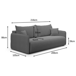 MILO - Canapé droit 3 place en tissu gris