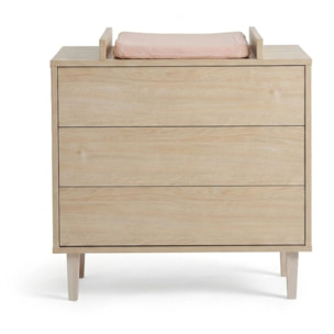 Commode à langer 3 tiroirs sur pieds - décor bois hêtre cendré