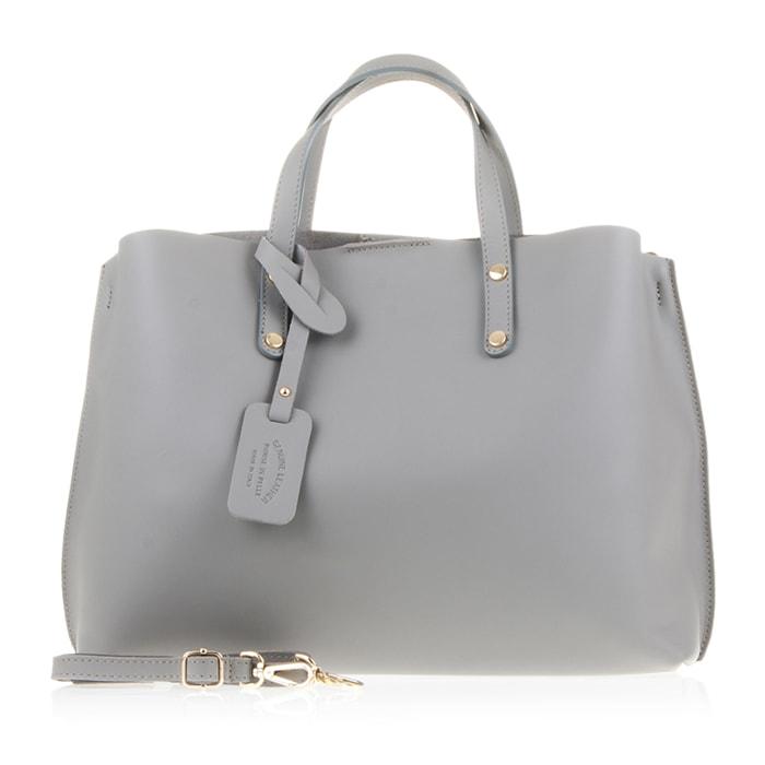 FIRENZE ARTEGIANI Borsa tote da donna Campalto. Vera pelle Tamponato Made in Italy 40x12x30 Cm. Colore: grigio chiaro