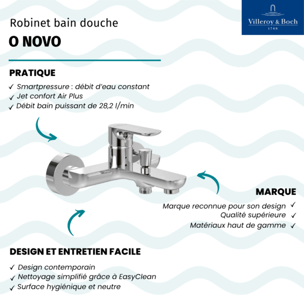 Mitigeur bain douche mécanique O novo Chrome