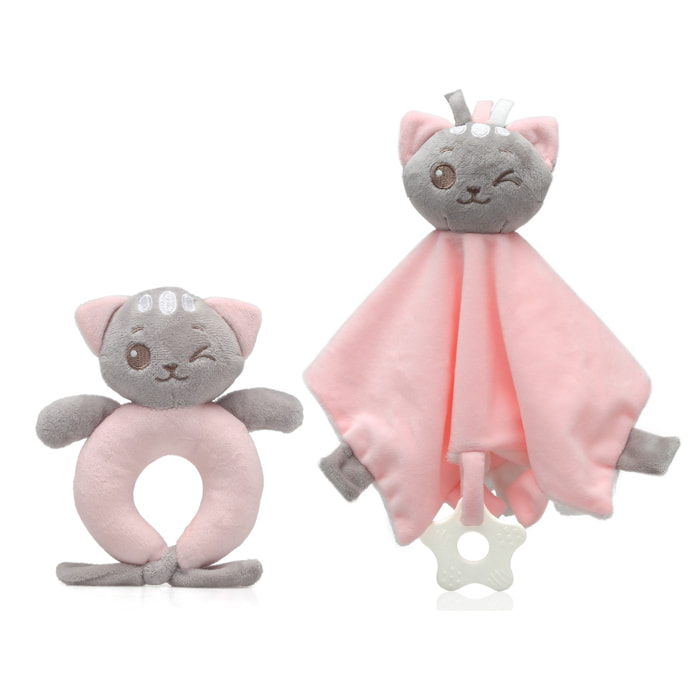 SET DOUDOU Y SONAJERO GATITO ROSA