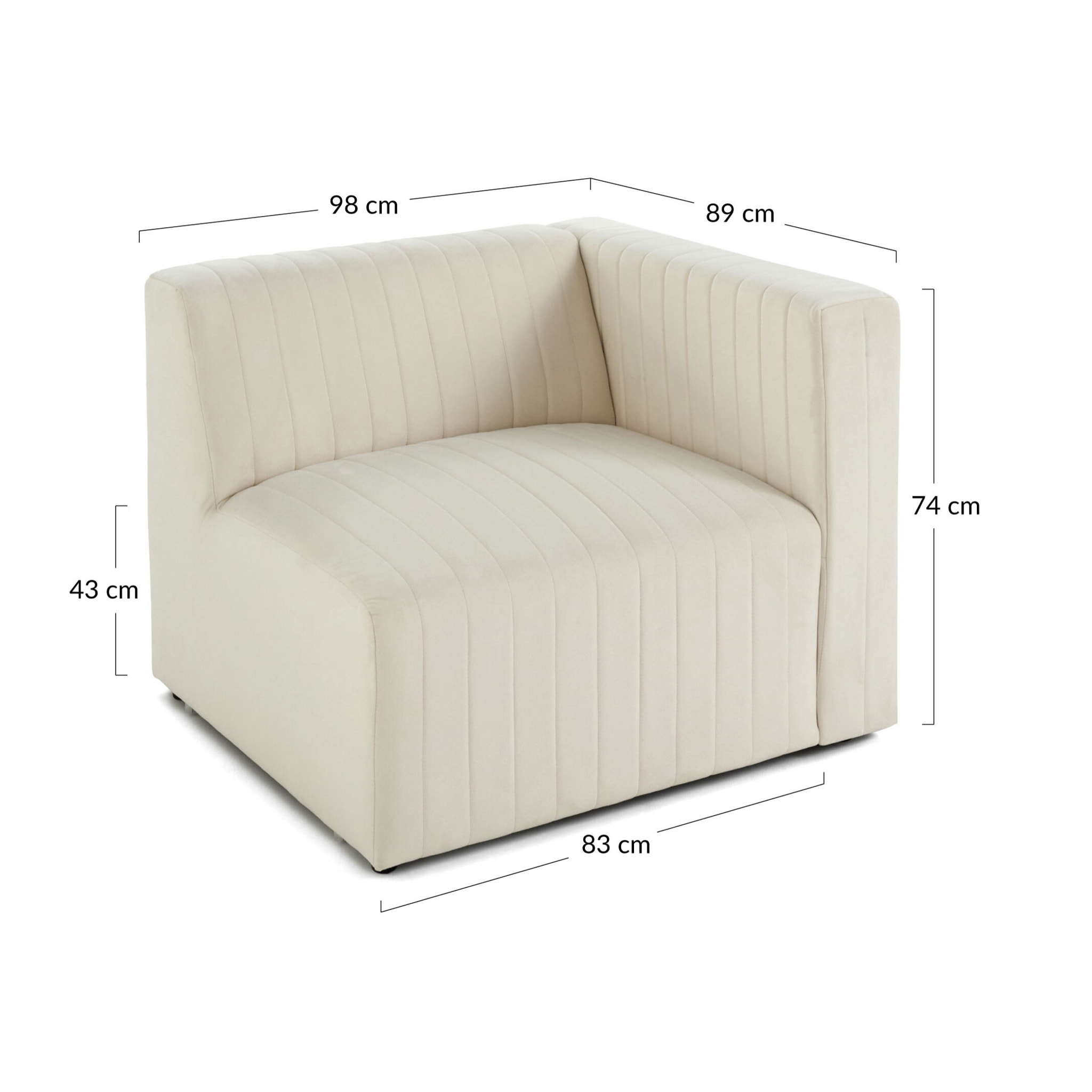 Nova - module d'assise droit - en velours - Beige