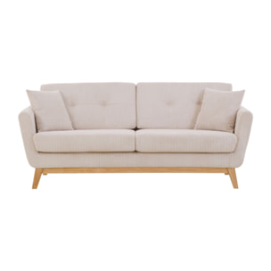 Canapé scandinave 3 places velours côtelé beige OSLO