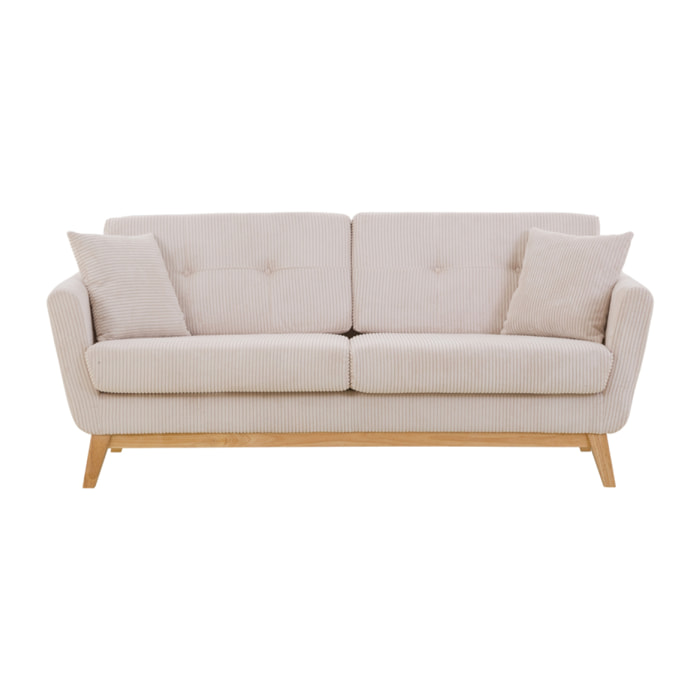 Canapé scandinave 3 places velours côtelé beige OSLO