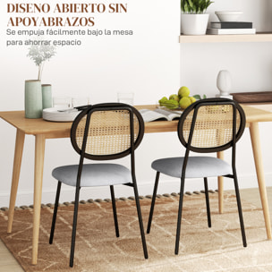 Pack de 2 Sillas de Comedor Sillas de Cocina con Respaldo de Ratán Sintético y Marco de Acero para Salón 44x54x87 cm Gris y Negro