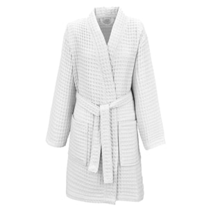 Peignoir femme pur coton 240 g/m² nid d'abeille blanc Detente neige