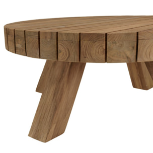 KALLY - Table basse jardin ronde 80cm bois teck recyclé naturelle