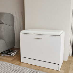 Panca Scarpiera Da Ingresso Salvaspazio Cuscino Anta Ribalta Seduta Imbottita In Ecopelle Soggiorno Casa Camera Ufficio 60 x 30 x 48 Cm Bianco