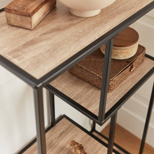 Etagère en métal noir et décor bois - Loft - bibliothèque 4 niveaux. L 69 x l 33 x H 113.5cm