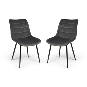 Chaises Melinda en velours - Gris - Pieds noirs