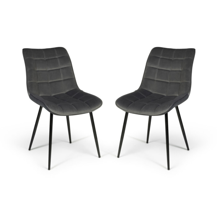 Chaises Melinda en velours - Gris - Pieds noirs
