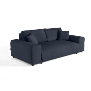 Garance - canapé droit 3 places - en velours côtelé - Bleu nuit
