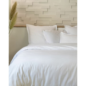 Parure Housse De Couette 3pcs 100 % percale Coton 80fils Uni Blanc