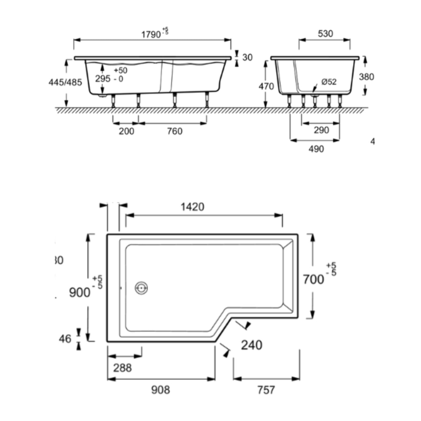 Pack baignoire bain douche antidérapante 180 x 90 Neo blanc mat version gauche + tablier