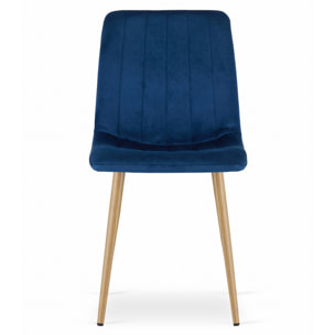 Sedia LAVA in Velluto Blu con Gambe Effetto Legno
