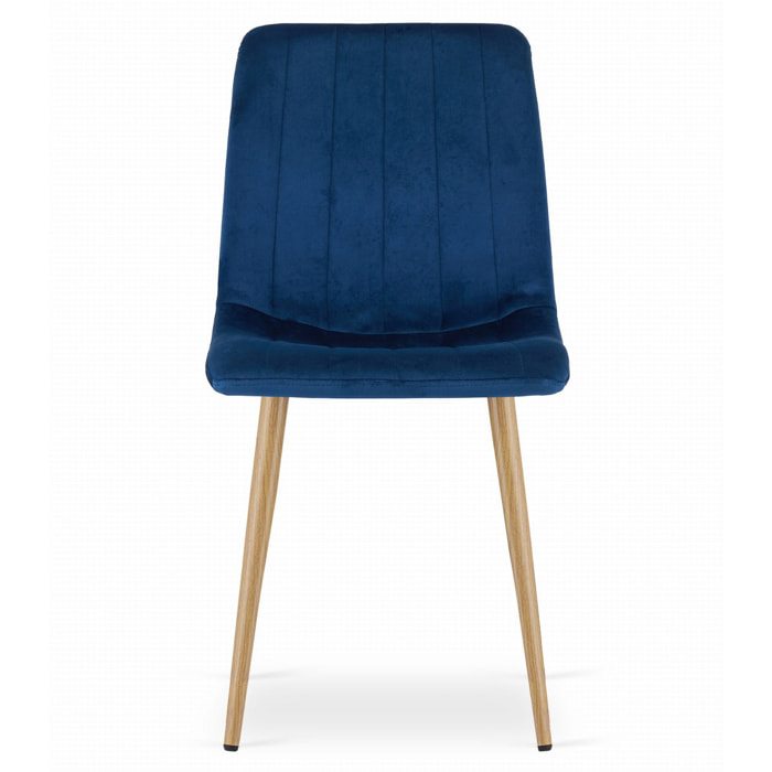 Sedia LAVA in Velluto Blu con Gambe Effetto Legno